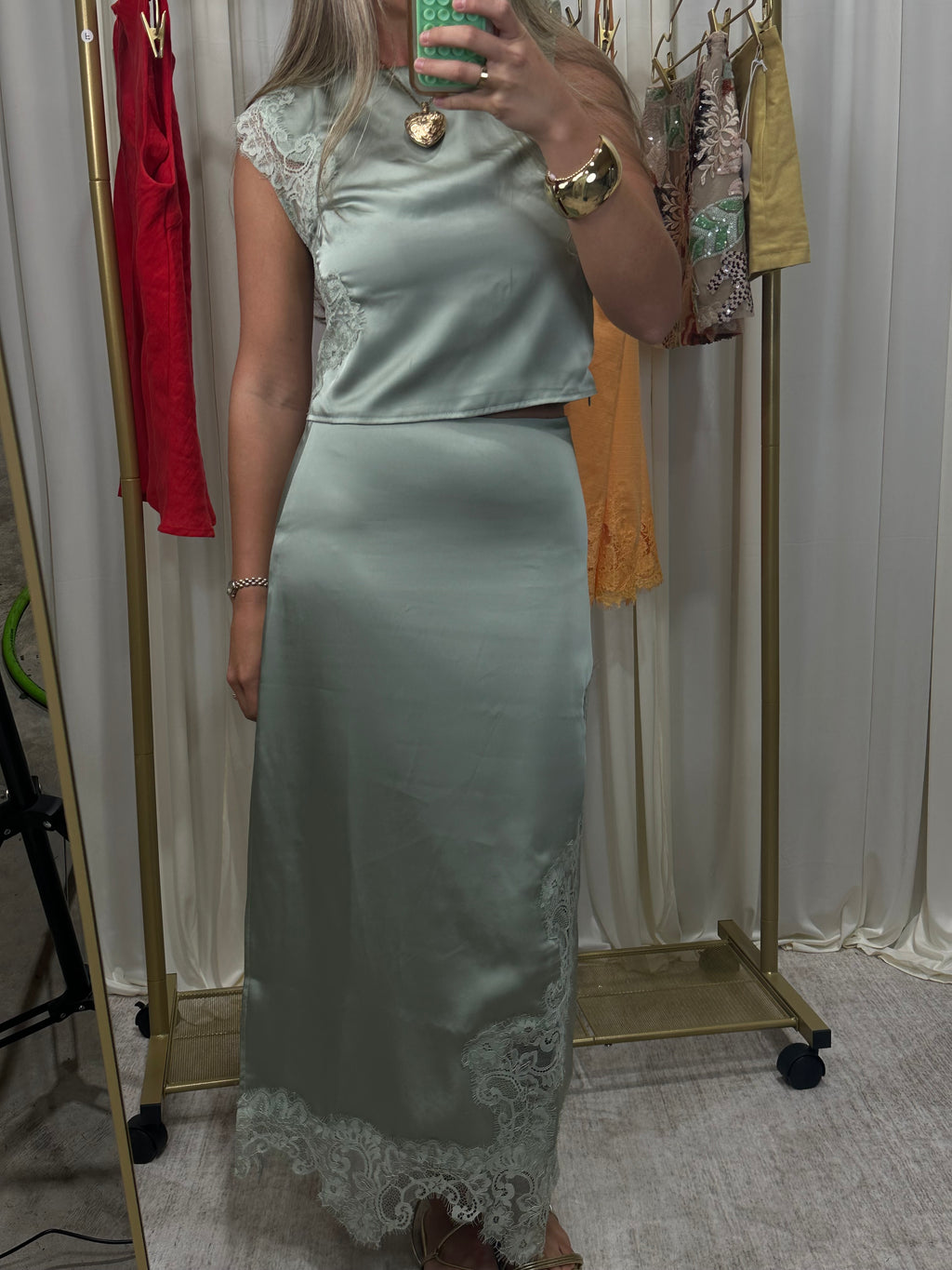 Seafoam Satin Maxi Skirt