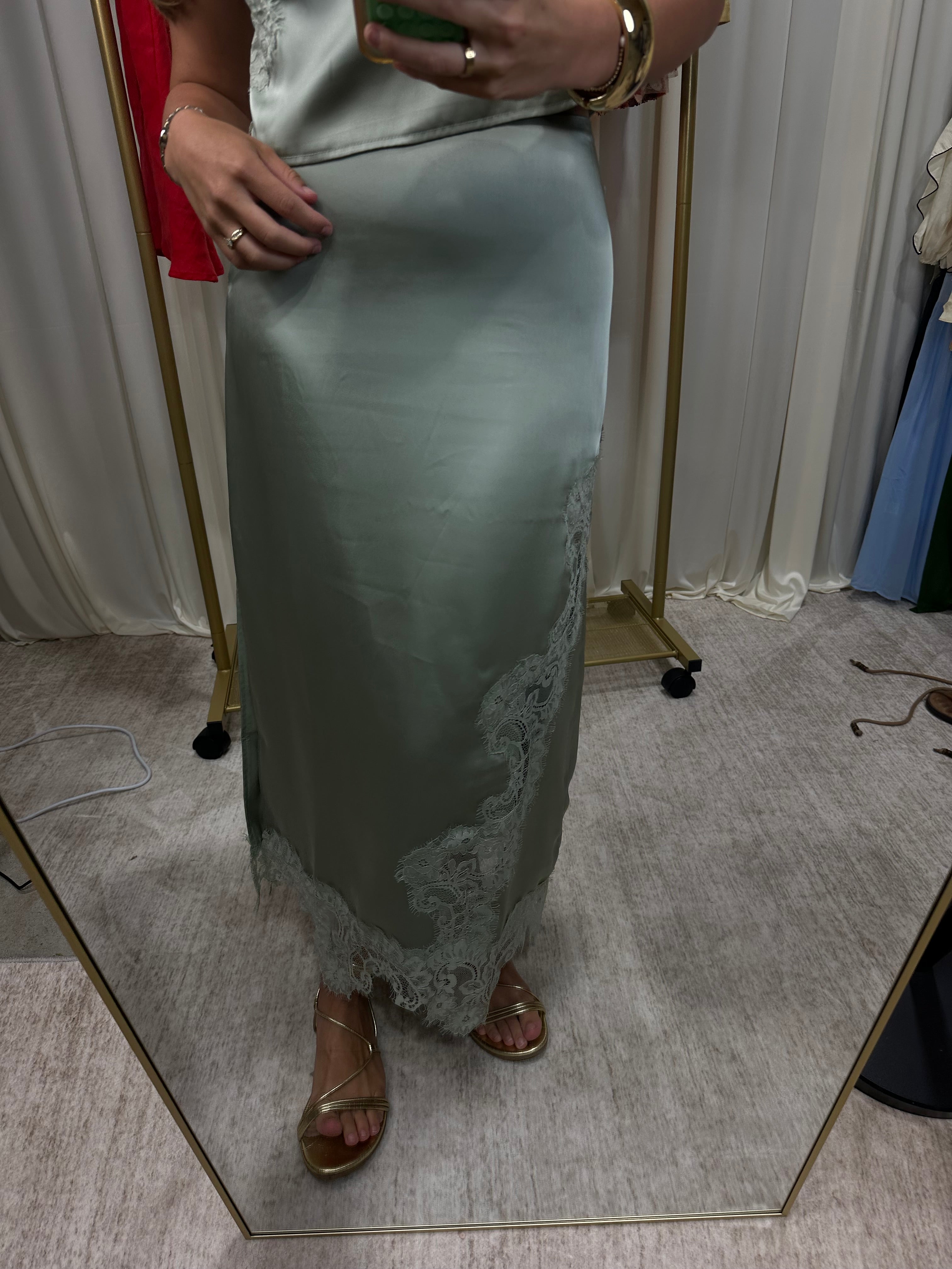 Seafoam Satin Maxi Skirt