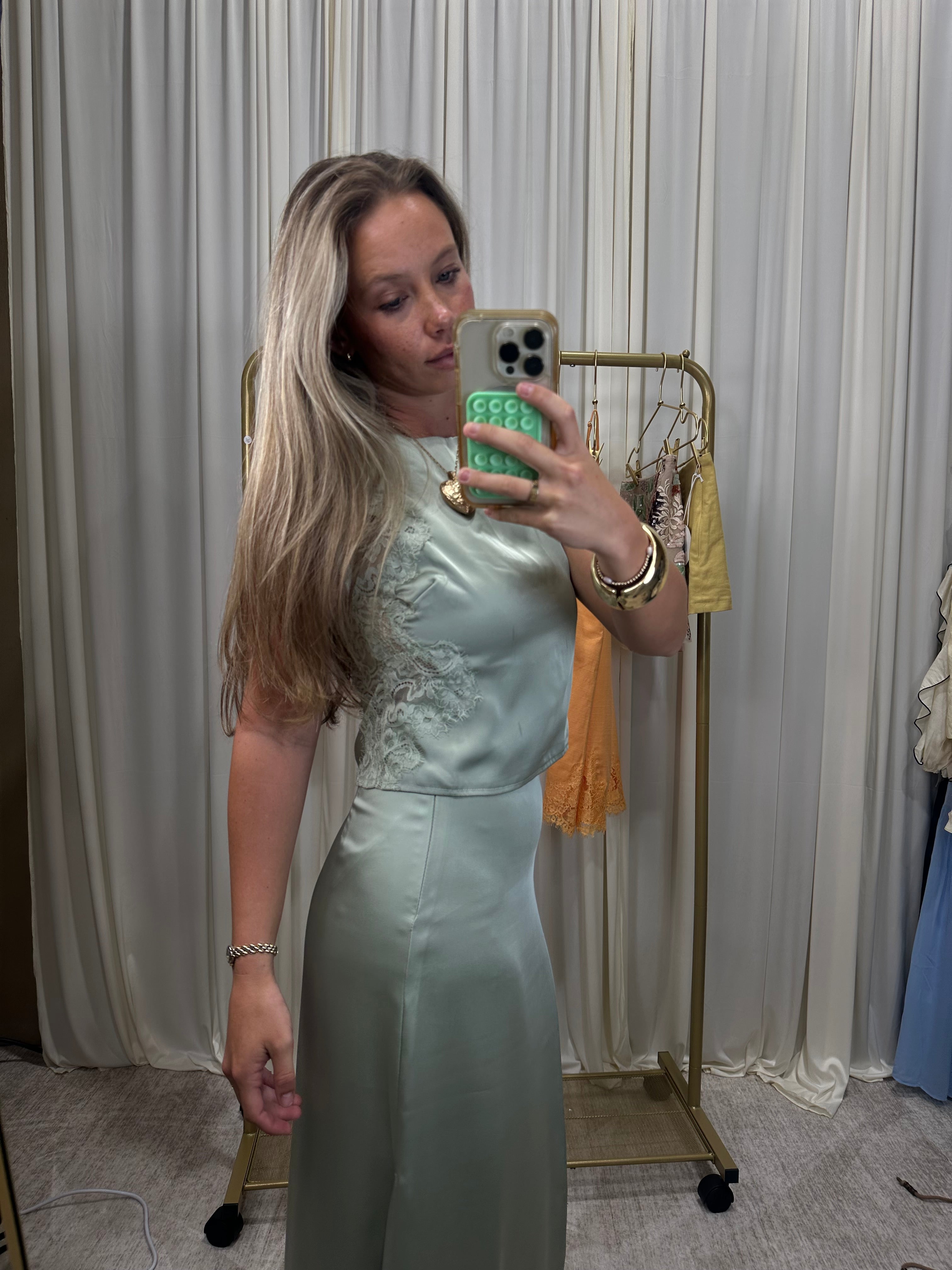 Seafoam Satin Maxi Skirt