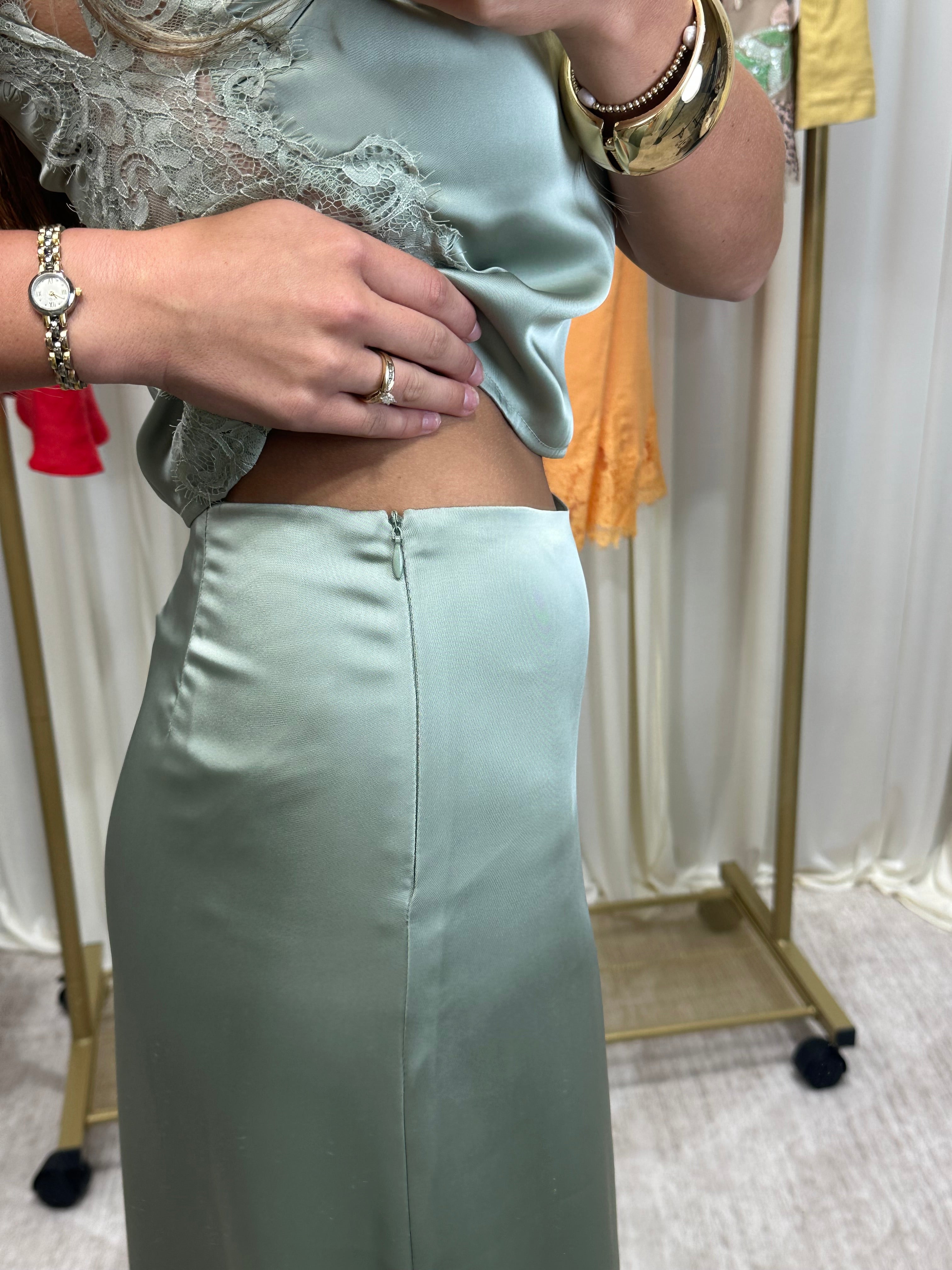 Seafoam Satin Maxi Skirt