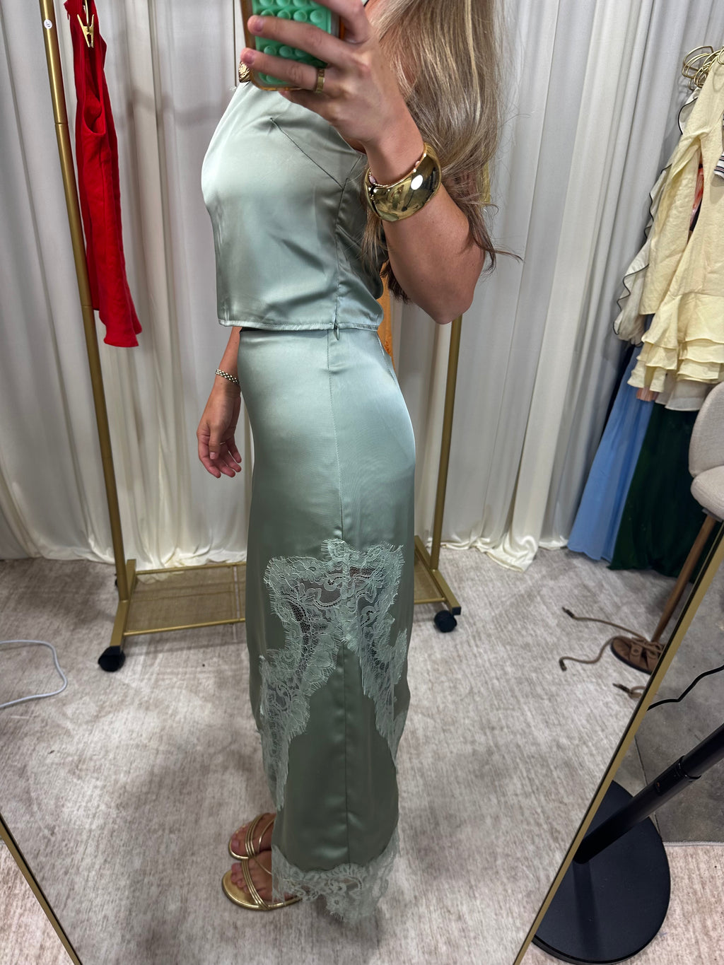 Seafoam Satin Maxi Skirt