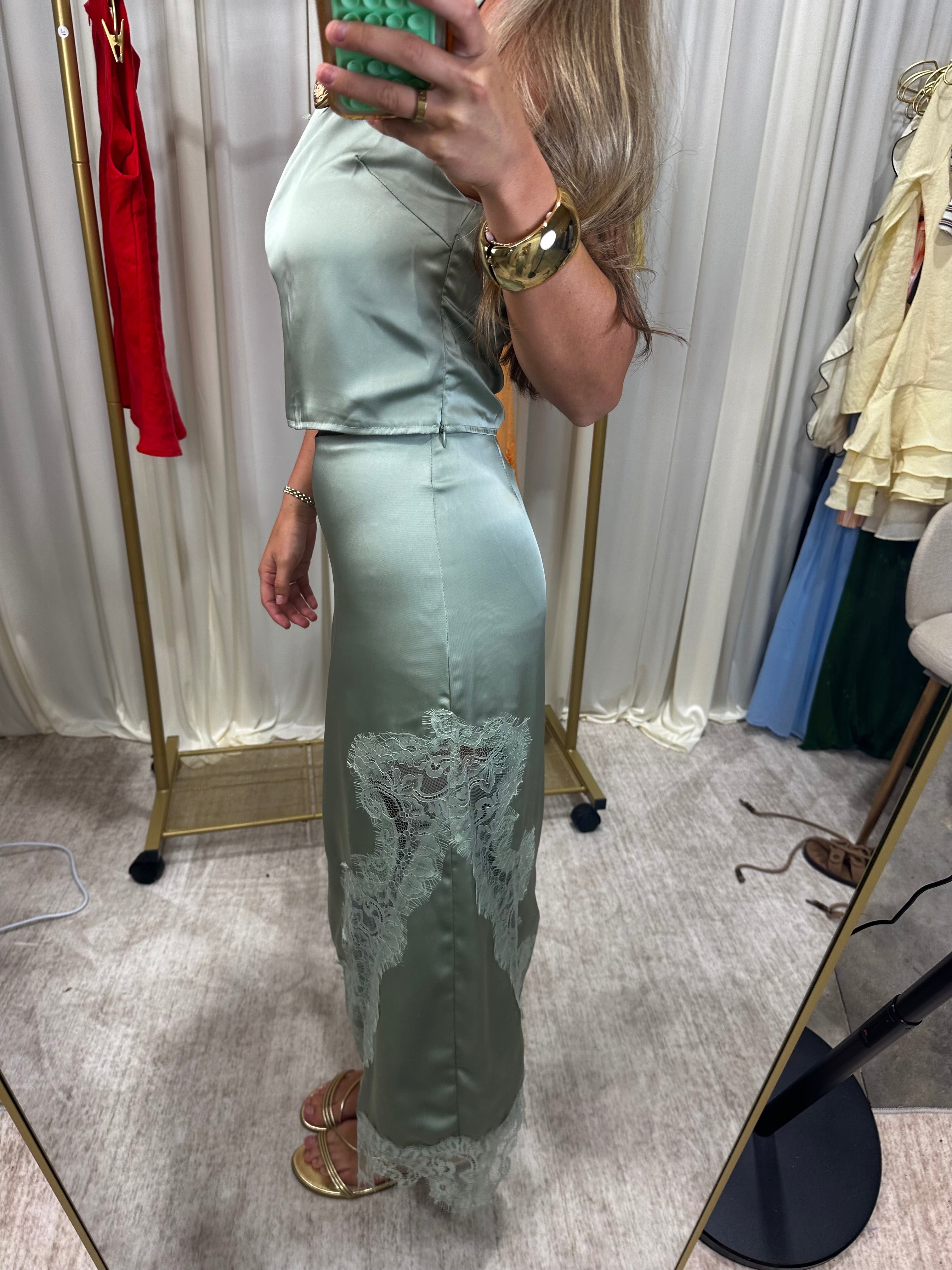 Seafoam Satin Maxi Skirt