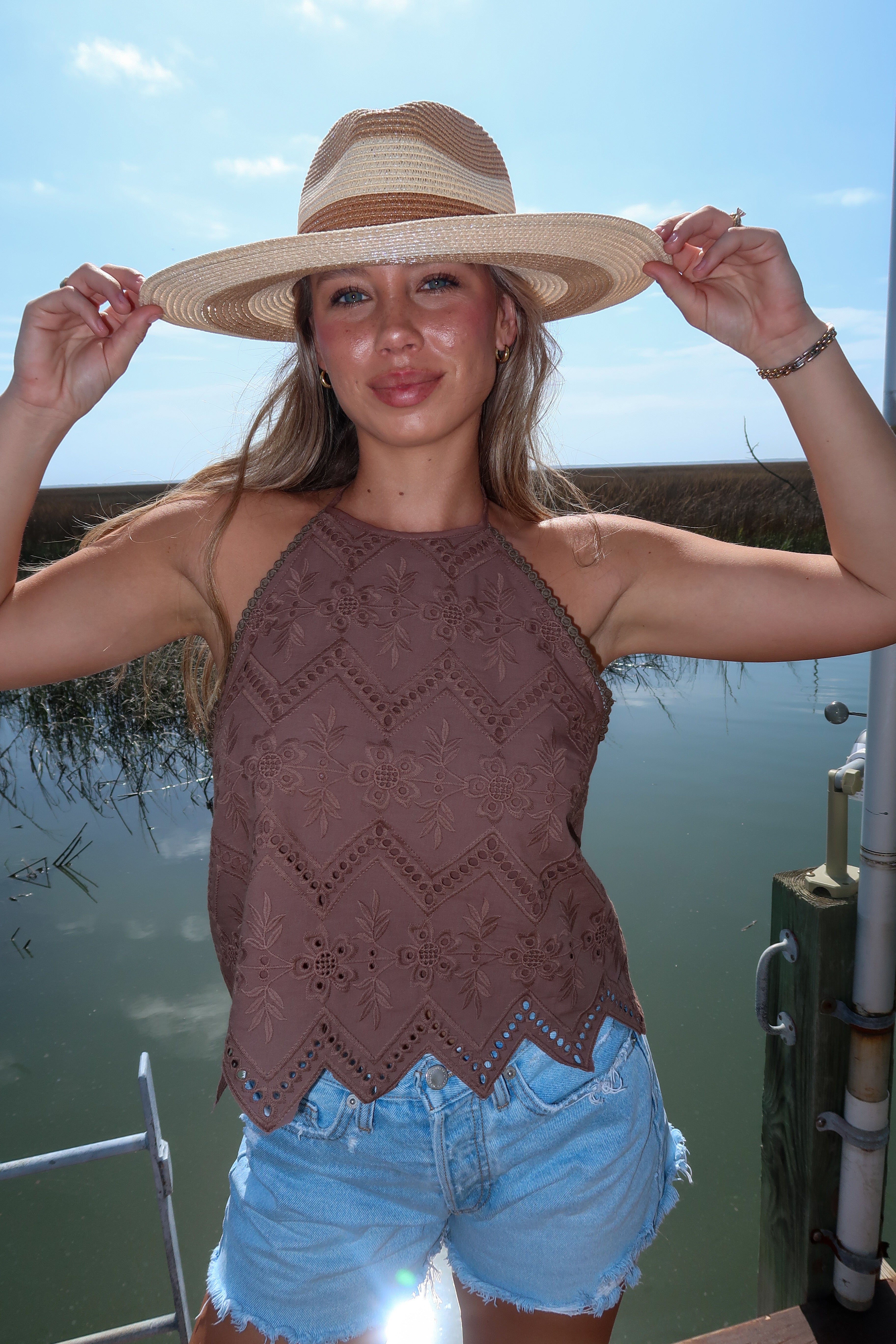 Saddlewood Eyelet Halter Top