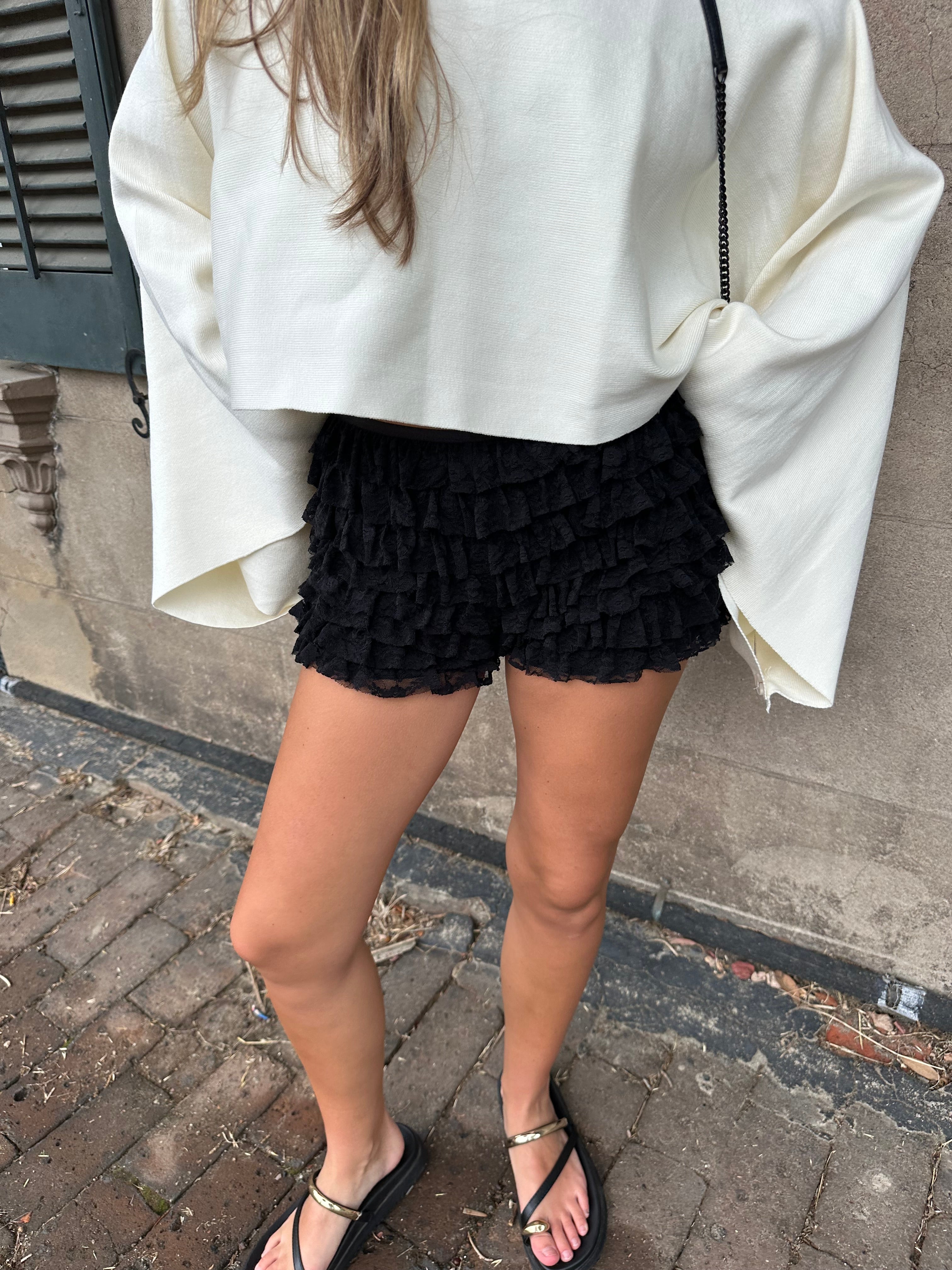 Black Ruffle Mini Shorts