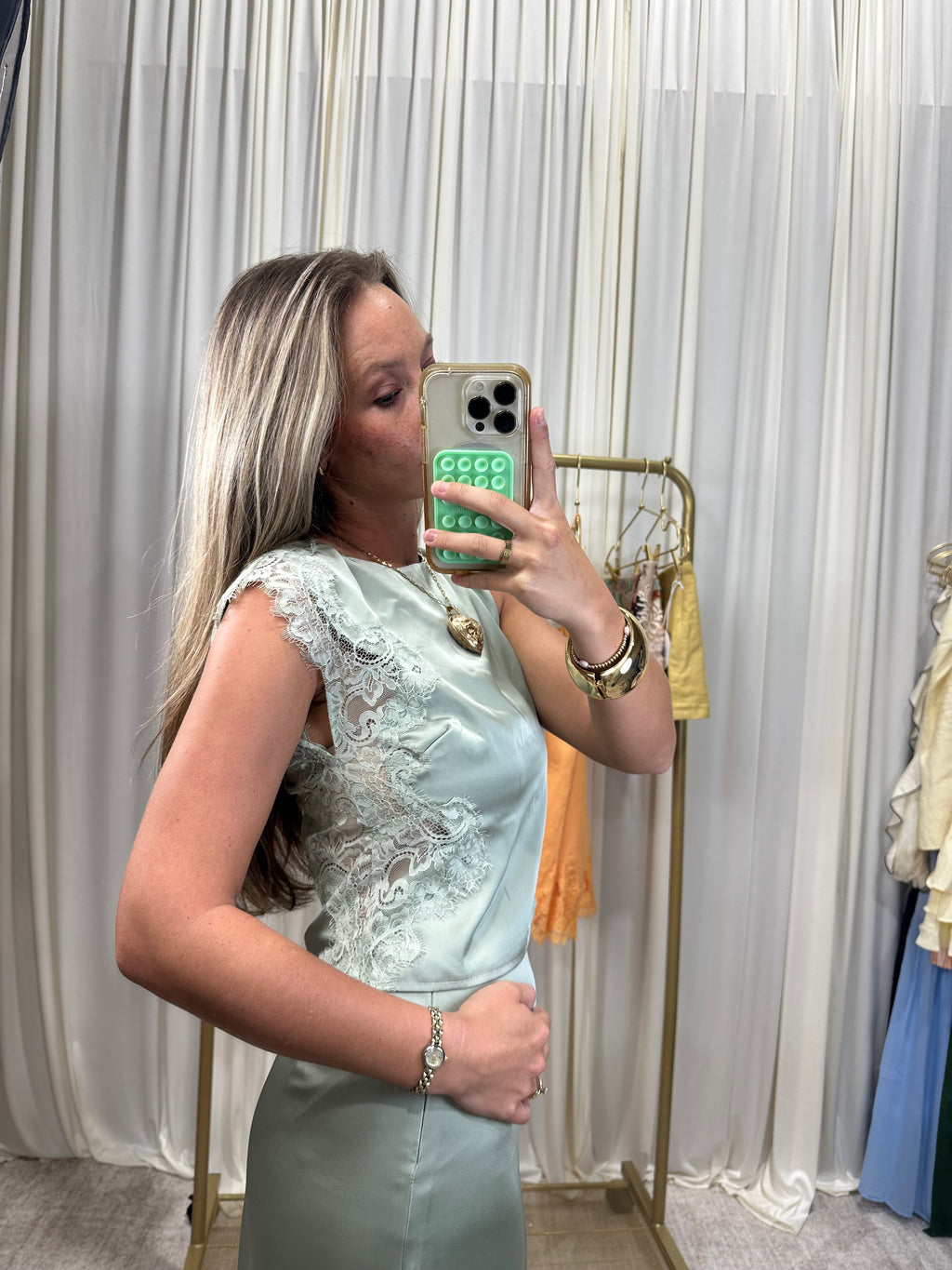 Seafoam Satin Top