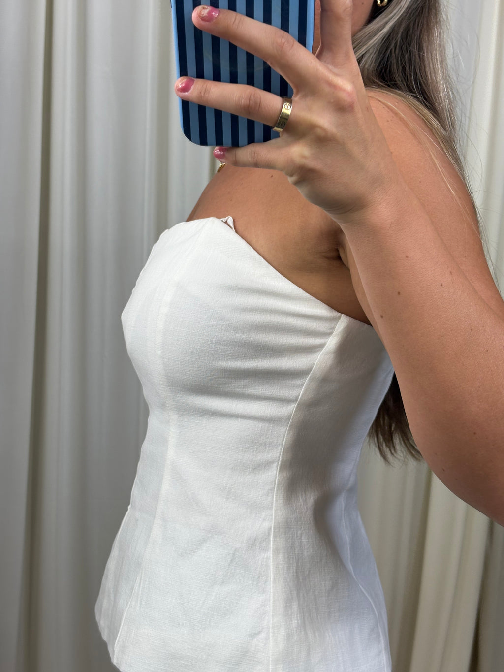 White Strapless Top