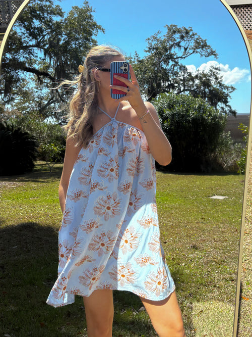 Blue paisley mini dress